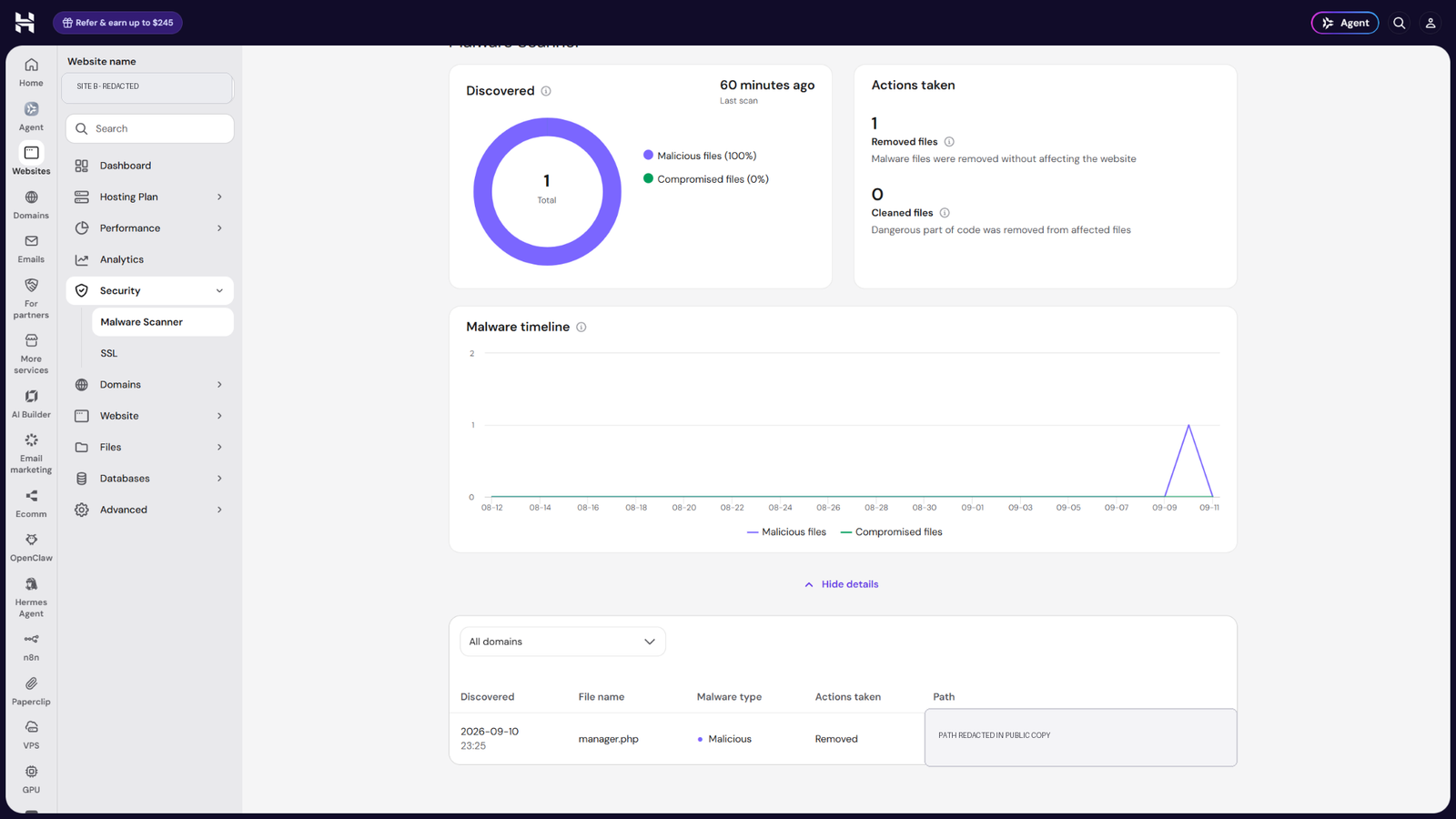 Repetarea incidentului din septembrie: manager.php afișat ca Malicious și Removed